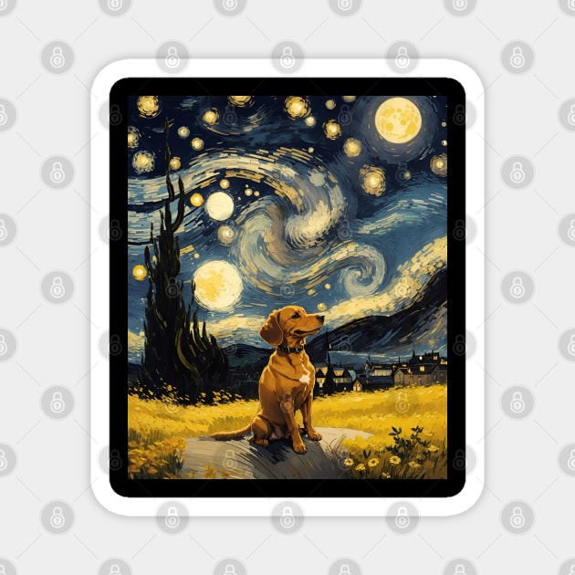 Starry Night Dachshund  Dog , Van Gogh Dachshund Art Magnet by VisionDesigner