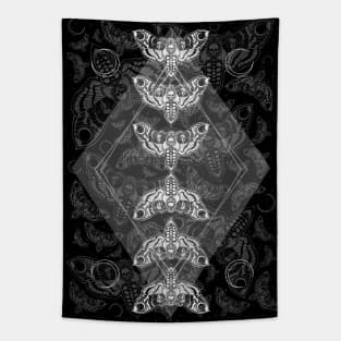 Geometric Night Moths pattern, Gothic Death Moths with Skull Head, Deaths Head Moths, Hawkmoth Tapestry