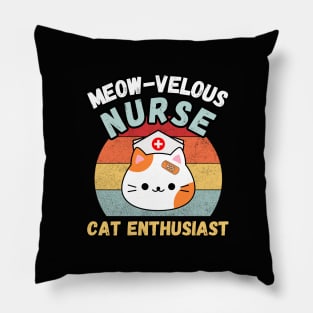 Meow-Velous Nurse, Cat Enthusiast. Cat Nurse Merch Design. Pillow