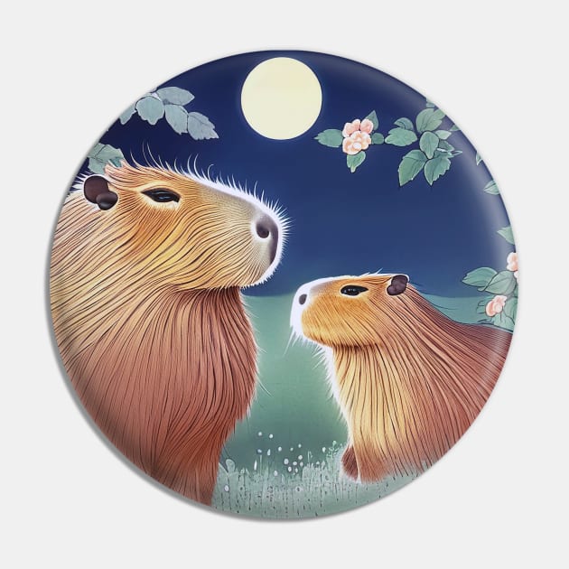 Capybara Ukiyo-e Pin by cloudart2868