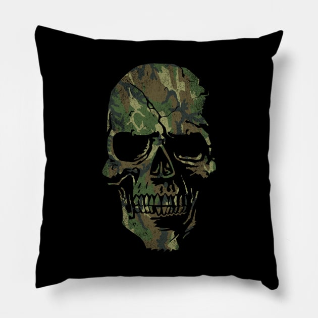 Skull Graphic - Cool Badass Distressed Art - Camo Green Pillow by tommartinart