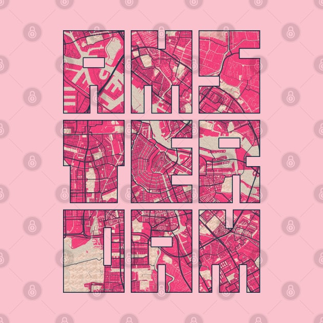 Amsterdam, Netherlands - Blossom City Map Typography - Blossom by deMAP Studio