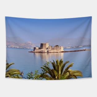 The castle of Bourtzi in the bay of Nafplio, Greece Tapestry