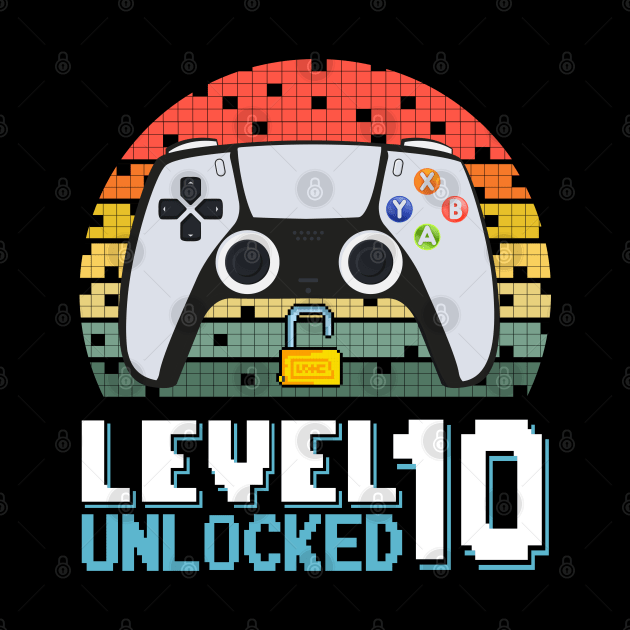 Level 10 Unlocked Vintage Retro Gaming by Asg Design