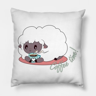 coffee time - sheep holding a coffee mug Pillow