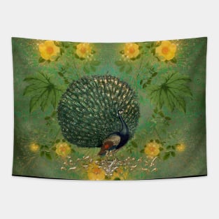 Wonderful peacock with flowers Tapestry