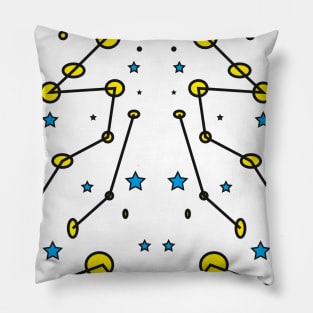 Abstract symmetric universe with yellow planets and blue stars Pillow