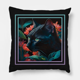 Bonnie Bombay Cat Vibrant Tropical Flower Digital Oil Painting Portrait Pillow