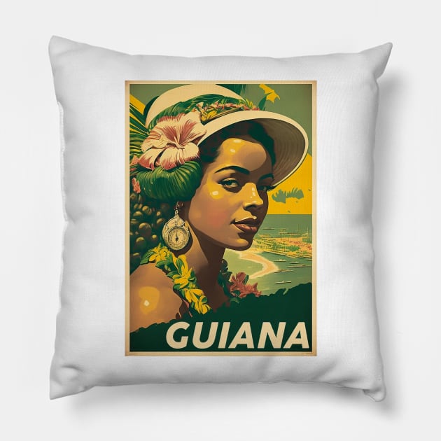 Guiana Vintage Travel Art Poster Pillow by OldTravelArt