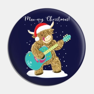 Scottish Highland Cow Plays Guitar At Christmas Pin