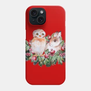 Owl and Bunny Christmas wreath Phone Case
