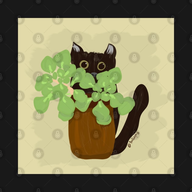 Black cat and houseplant by Antiope