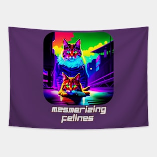 Mesmerizing Felines (neon painting 2 cats) Tapestry