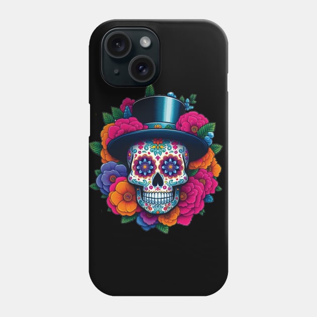 Sugar Skull Art - Top Hat Skull Phone Case by ImaginativeInkPOD