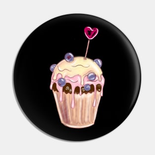 Chocolate cupcake with blueberries and love sign Pin