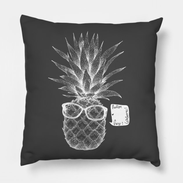 Pineapple Friend - chalkboard, fruit, glasses Pillow by Inspirational Koi Fish