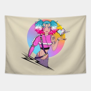 Techno Cyberpunk Girl Tapestry