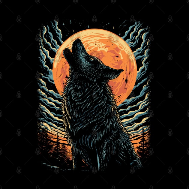 Howling wolf at the moon by Yopi