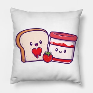 Cute Bread With Cute Strawberry Jam Cartoon Pillow