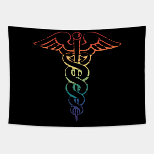 Vintage Distressed Rainbow Gay Pride Caduceus Tapestry