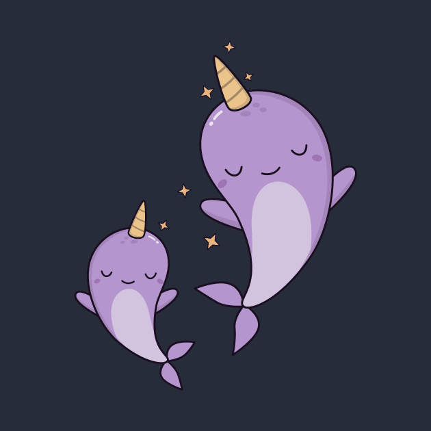 Cute Kawaii Narwhals Swimming by happinessinatee