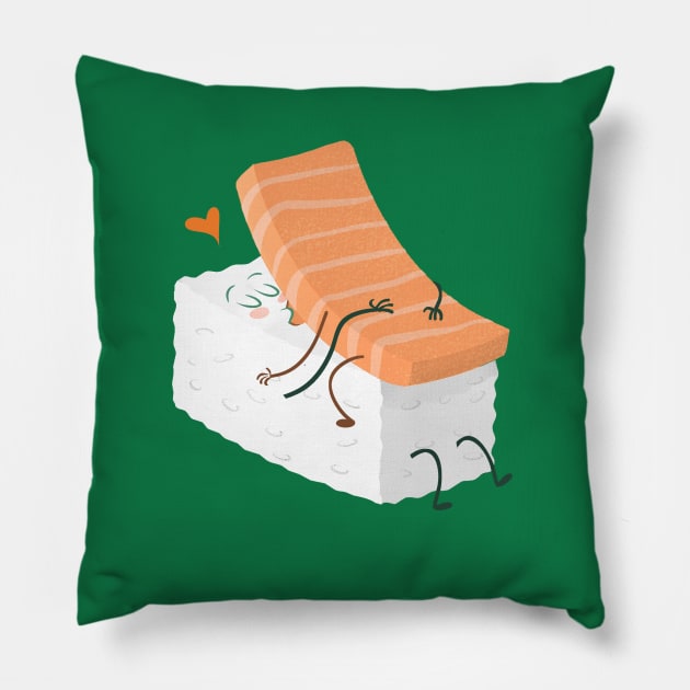 Rice and Salmon in Love Pillow by Queenmob