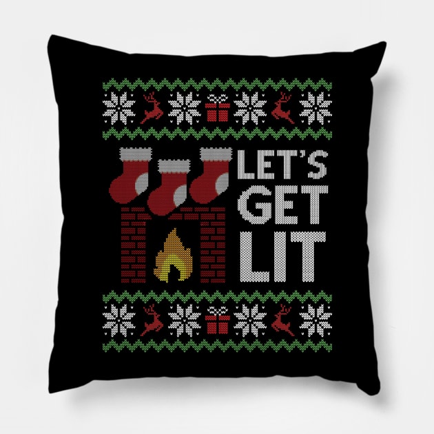 Ugly Christmas Sweater Lets Get Lit Pillow by HolidayoftheWeek