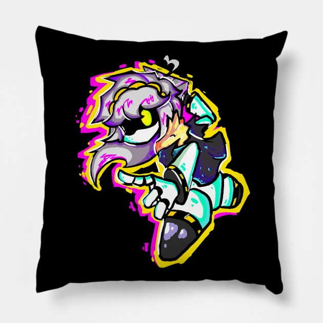 Murder Drones Disassembler drone neon graffiti art Pillow by Renovich