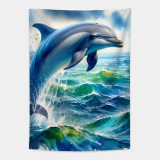 Ocean Serenade: Graceful Bottlenose Dolphin Watercolor Tapestry