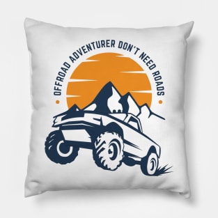 White Navy Orange Modern Illustrative Offroad Adventure T-Shirt Pillow