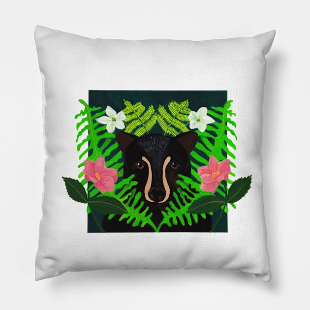 Black bear hiding in ferns and flowers Pillow by Peleegirl