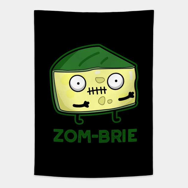 Zom-brie Cute Halloween Zombie Brie Cheese Pun Tapestry by punnybone