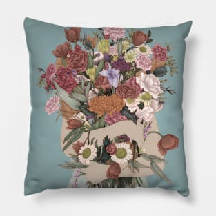 Gathering A Garden Teal Pillow