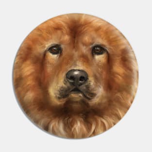 Painting of a Fluffy Golden Brown Chow Chow Dog Pin