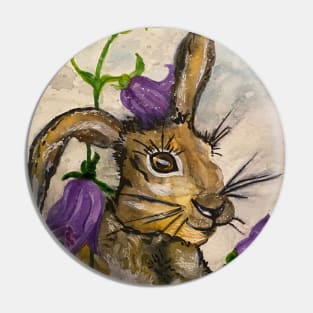 Mr. Rabbit with bluebells above cloudy sky - hand drawn watercolor artwork Pin