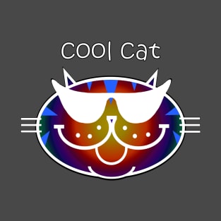 COOL CAT 2 - DARK RAINBOW TABBY, WHITE OUTLINE T-Shirt