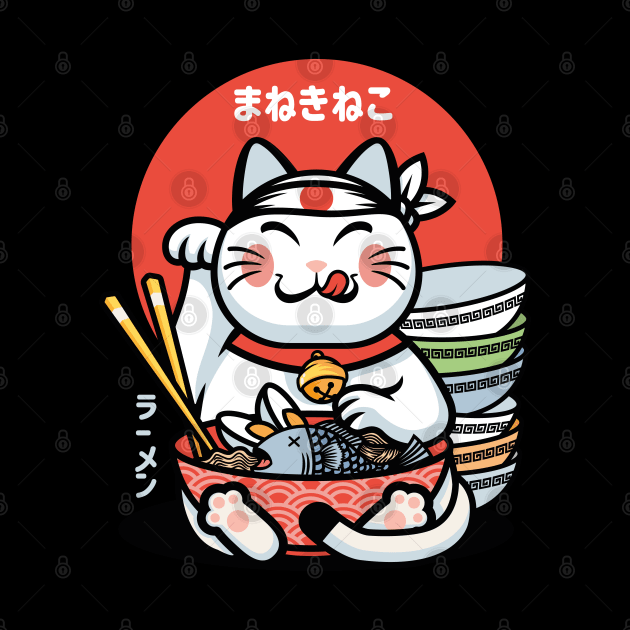 Good luck ramen cat - maneki neko by redwane