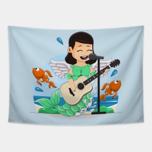 Mermaid cute singing playing guitar Tapestry