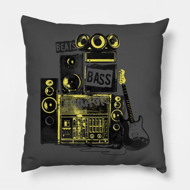 Bass Beats and Guitar Pillow by Buy Custom Things