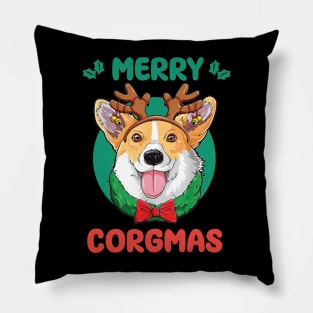 Merry Corgmas Corgi with Raindeer Ears Design Pillow