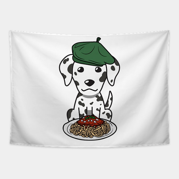 Dog eating Spaghetti - dalmatian Tapestry by Pet Station