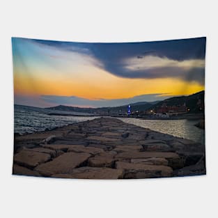 Summer Sunset Sea Rocks Nature Italy Tapestry