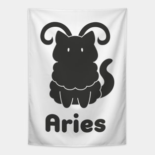 Aries Cat Zodiac Sign with Text (Black and White) Tapestry