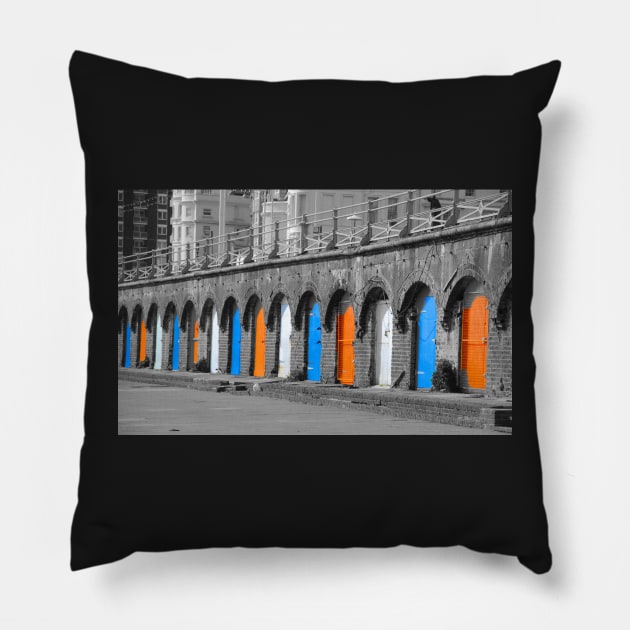 Brighton Promenade Doors Pillow by Graz-Photos