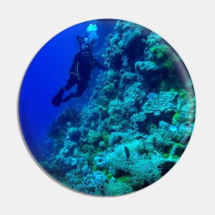 Coral reef and scuba diver Pin