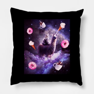 Outer Space Cat Riding Llama Unicorn - Donut Pillow