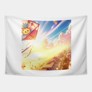 Kite Flying in the Morning Sunshine Tapestry