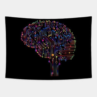 Colorful circuit digital computer brain Tapestry