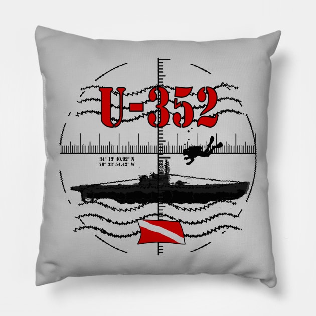 U-352 WWII Submarine Scuba Wreck Diver U-Boat North Carolina Scuba Diving Pillow by TeeCreations