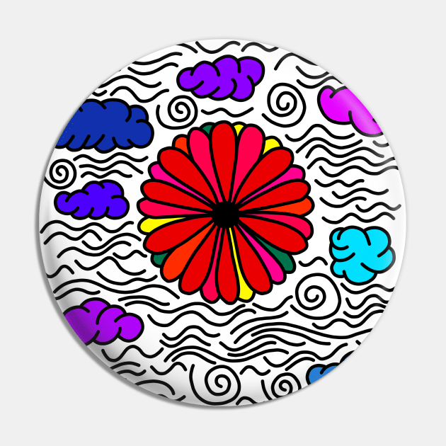 Clouds & A Vibrant Flower Pin by Osmi Anannya